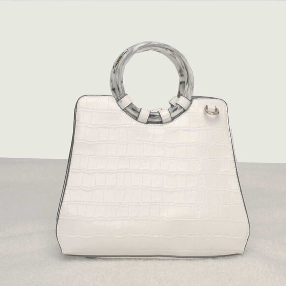 Handbags - NEW White Bag With Double Marble Like Handles Zip Closure Shoulder Straps